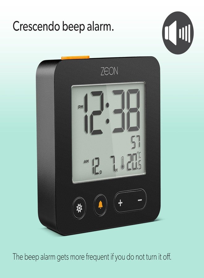 ZEON ساعة منبه رقمية بجانب السرير من زيون، مزودة بشاشة LCD إيجابية، ووظيفة الغفوة والإضاءة الخلفية، وعرض درجة الحرارة والتاريخ، باللون الأسود، CE4557 - Image 2
